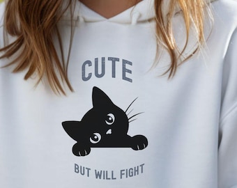Zabawna bluza z kapturem z kotem dla dzieci i nastolatków: grafika „Słodki, ale będzie walczył”