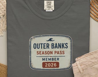 Outer Banks Beach Badge Shirt | OBX NC T-Shirt | Vintage Coastal Heritage Tee | Comfort Colors Beach Vacation Gift