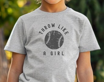 Softball "Throw Like A Girl" Youth T-Shirt | Baseball Graphic Tee