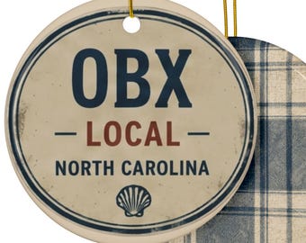 OBX Local North Carolina Ceramic Ornament | Round Double-Sided Plaid Back