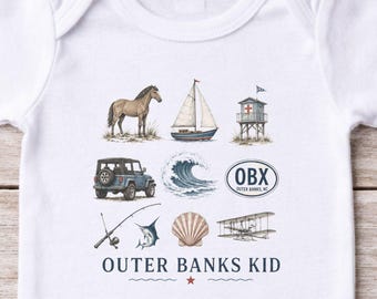 Outer Banks Kid nautical icons Bodysuit | OBX beach themed infant one piece