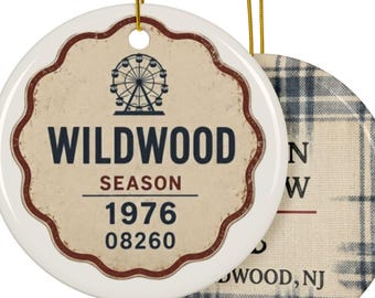 Wildwood NJ Beach Badge Ornament | Double-Sided Jersey Shore Christmas Ornament | Vintage Beach Tag Keepsake | Coastal Gift