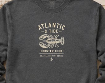 Lobster Lover Premium Sweatshirt | Vintage New England Coastal Crewneck | Nautical Beach Cape Cod Style | Atlantic & Tide Seafood Lover Gift