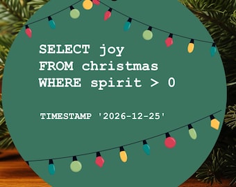 Ornamento natalizio per data scientist / Regalo SQL per analista dati / Regalo per ingegnere dati / Ornamento divertente a tema programmazione / Regalo di Natale tecnologico