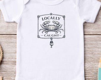 Locally Caught Crab Baby Bodysuit | Beach Baby Summer Gift | Coastal Vibes Fisherman Aesthetic