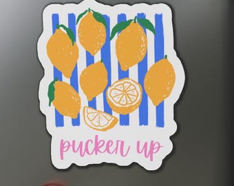 Imán de limón "Pucker Up": decoración para refrigerador con estampado de cítricos