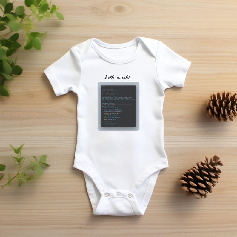a baby's bodysuit sitting on top of a wooden table
