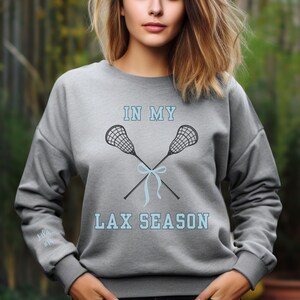 In My Lax Season Sweatshirt, Coquette Design, Personalized Name Number on Sleeve, Lacrosse Athlete Gift, Matching Shirts for Team Players