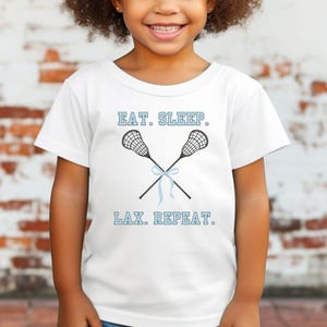 Youth &quot;Eat, Sleep, Lax, Repeat&quot; Lacrosse Jersey Short Sleeve T-Shirt, Gift for Little Lax Player, Matching Kids&#39; Coach Lacrosse Player Tees