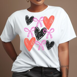 Valentine Vibes Coquette T-Shirt, Hearts and Bows Tee, Girly Aesthetic Cute Ribbon Top, Valentine&#39;s Day Gift for Her, Coquette Clothing