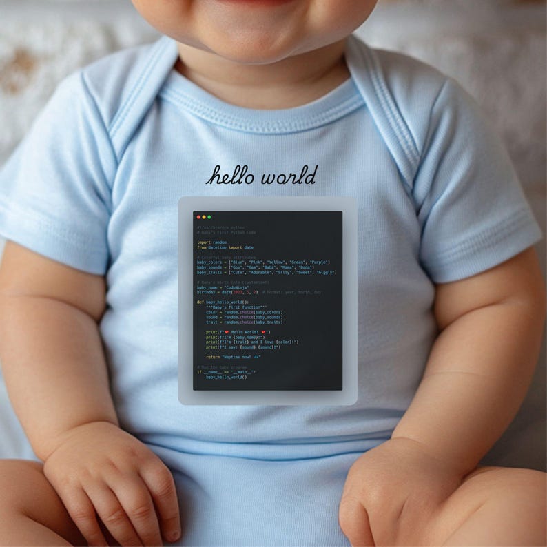 a baby wearing a blue shirt holding a tablet