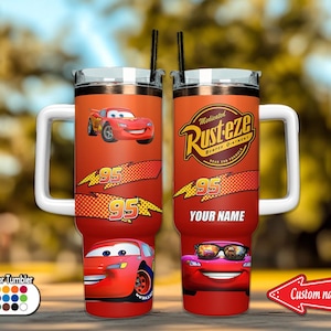 Personalized Disney Cars Lightning McQueen Tumbler 40Oz, Disney Tumbler, Personalized McQueen Tumbler With Handle, Cars Movie Tumbler