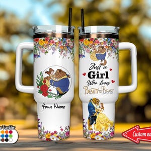 Personalized Beauty And The Beast Tumbler 40 oz, Belle And The Beast 40 oz Tumbler, Just A Girl Loves Beauty And The Beast Tumbler