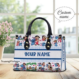 Bolso de mano de cuero personalizado con dibujos animados de Disney Lilo y Stitch, bolso de mujer Stitch, bolso para amantes de Stitch, bolso de cuero Stitch personalizado