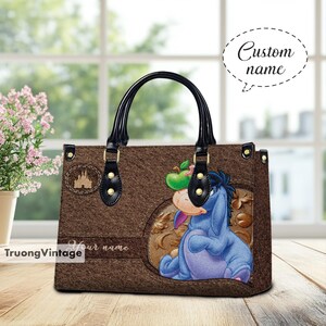 Personalized Winnie The Pooh Eeyore Leather Handbag ,Eeyore Handbag, Custom Leather Bag, Personalized Bag, Mother&#39;s Day Gift, Gift For Mom