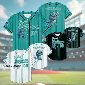Personalized Disney Monster Inc James Sullivan Cyan Baseball Jersey, Baseball Team Jersey, Birthday Gift for Monster Inc Fans Family Jersey