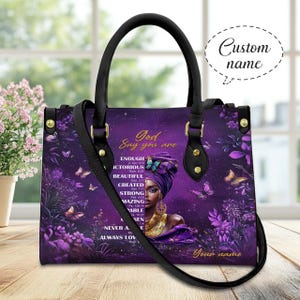Custom Name Leather Handbag, Christian Women’s Gift, Inspirational Bag for Her, You Are Beautiful and Victorious Leather Handbag