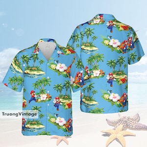 Personalisiertes Super Mario Hawaii-Hemd und Shorts, Mario Sommer-Hemden, Mario Hawaii-Hemd für Männer, Urlaubs-Hemd