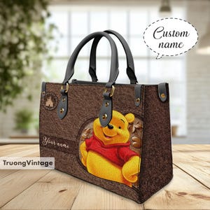 Personalized Winnie The Pooh Leather Handbag,Pooh Lovers Handbag, Custom Leather Bag, Personalized Bag, Mother&#39;s Day Gift, Gift For Mom