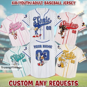 Camiseta de béisbol personalizada de Sonic, camiseta de la colección Sonic de The Hedgehog, camiseta de cumpleaños de Sonic, atuendo del equipo de béisbol de Sonic