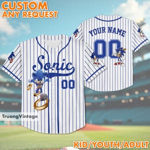 Camiseta de béisbol personalizada de Sonic, camiseta de cumpleaños de Sonic Hedgehog, regalo para fanáticos del béisbol de Sonic the Hedgehog