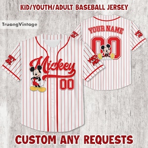 Personalize Mickey Mouse Baseball Jersey, Custom Kid Youth Adult Baseball Jersey, Baseball Jersey Birthday Gift