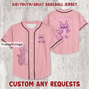 Personalized Angel Stitch Baseball Jersey , Custom Kid Youth Adult Disney Jersey, Baseball Jersey, Stitch Birthday Gift Stitch Fan