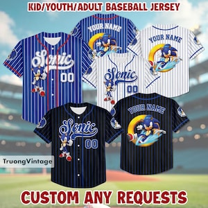 Camiseta de béisbol personalizada de Sonic, camiseta de Sonic personalizada, camiseta divertida de Sonic, camiseta de béisbol de fiesta de Sonic para niños, jóvenes y adultos.