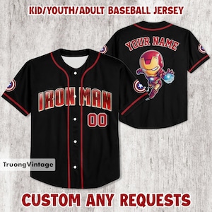 Personalized Iron Man Baseball Jersey | Iron Man Jersey | Custom Superhero Shirt for Kids & Adults