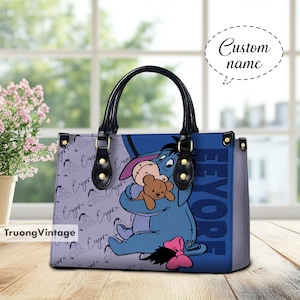 Custom Disney Eeyore Winnie The Pooh Leather Handbag, Eeyore Leather Handbag, Eeyore Lover&#39;s Handbag, Custom Name Leather Bag