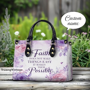 Bolso de mano de piel sintética con nombre personalizado, bolso cristiano con mariposas y flores, bolso de mano con nombre personalizado, regalo para mujer