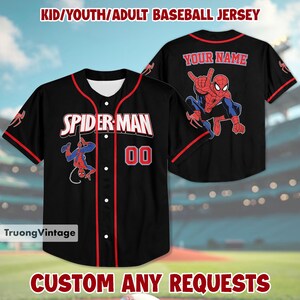 Personalize Disney Amazing Spider Man Baseball Jersey, Custom Kids Youth Adult Disney Baseball Jersey, Birthday Gift Family