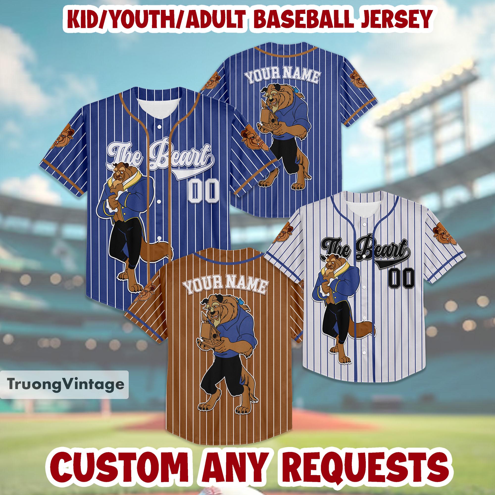 Custom Disney Prince Beast Beauty and the Beast Baseball Jersey, Disney Baseball Jersey, Adult/Youth/Kids Jersey