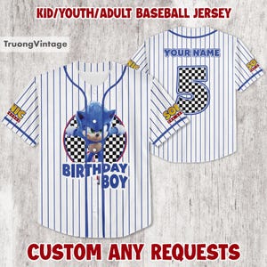 Camiseta de béisbol personalizada de Sonic Birthday Boy, camiseta de béisbol de cumpleaños de Sonic, atuendo de cumpleaños de Sonic, camiseta de cumpleaños infantil