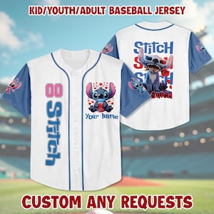 Custom Disney Stitch Baseball Jersey, Birthday Gift, Stitch Live Action Gift For Baseball Fan, Matching Family Shirt