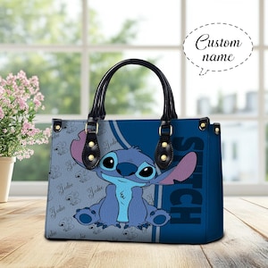Bolso de cuero personalizado con dibujos animados de Stitch para mujer, bolso para amantes de Stitch, cartera de Stitch, bolso de cuero personalizado, bolso personalizado, regalo de Stitch para mamá
