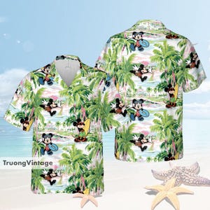 Personalized Mickey Hawaiian Shirt And Shorts, Disney Hawaiian Shirt, Summer Vacation Hawaiian Shirt, Mickey Mouse Hawaiian Shirt