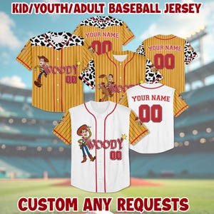 Personalized Toy Story Woody Baseball Jersey, Woody Baseball Jersey, Adult Youth Kids Jersey, Toy Story Jersey