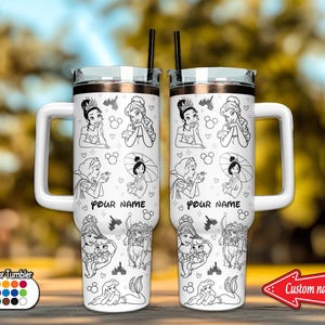 Personalized Princess 40oz Tumbler, Princess  40oz Tumbler, Handle Stainless Steel Reusable Tumbler