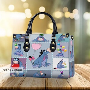Personalisierte Eeyore Winnie The Pooh Lederhandtasche, Eeyore Winnie Pooh Frau Handtasche, Umhängetasche, Vintage Crossbody Tasche, Top Griff Tasche
