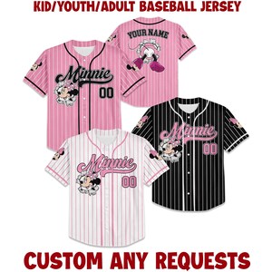 Custom Disney Minnie Baseball Jersey , Personalized Baseball Jersey Minnie Kids and Adult Disney Gift, Minnie Baseball Jersey