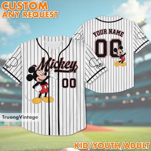 Personalized Name and Number Mickey Baseball Jersey, Disney Mickey Mouse Jersey Shirt, Disney Birthday Gift, Disney Baseball Fan Lover Gift