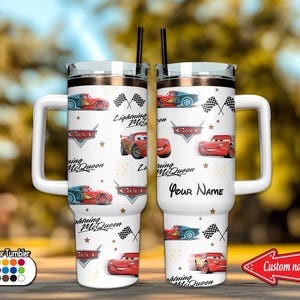 Personalized Disney Cars Lightning McQueen Tumbler 40Oz, Disney Tumbler, Personalized McQueen Tumbler With Handle, Cars Movie Tumbler