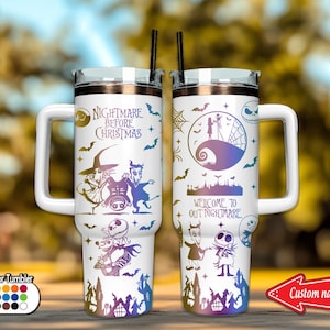 Personalisierte Alptraum Weihnachten Becher 40 Unzen, Jack Skellington Becher, benutzerdefinierte Paar Becher, Weihnachten Edelstahl Becher