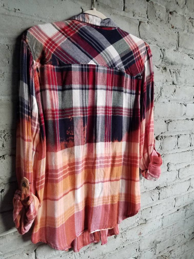 DISTRESSED FLANNEL SHIRT plaid unisex Faded Worn Womens Large