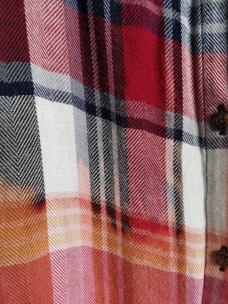 DISTRESSED FLANNEL SHIRT plaid unisex Faded Worn Womens Large