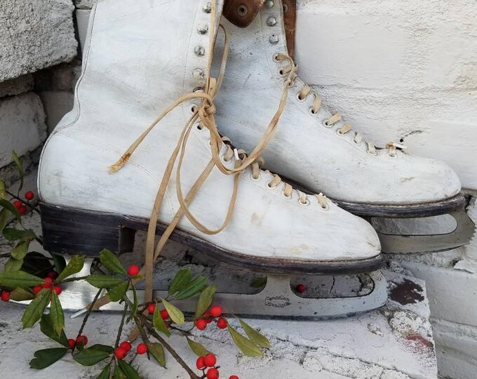 Pair of White VINTAGE ICE SKATES Canadian Carnival Etsy
