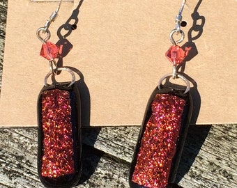 Fiery dichroic glass earrings