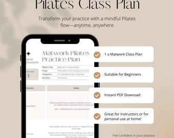 Anfänger bis Mittelstufe Matwork Pilates-Klassenplan, herunterladbares PDF, Übungen, Heimtraining