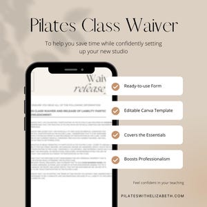 Pilates Studio Waiver & Liability Release Form Template, Editable in Canva, PDF, Downloadable